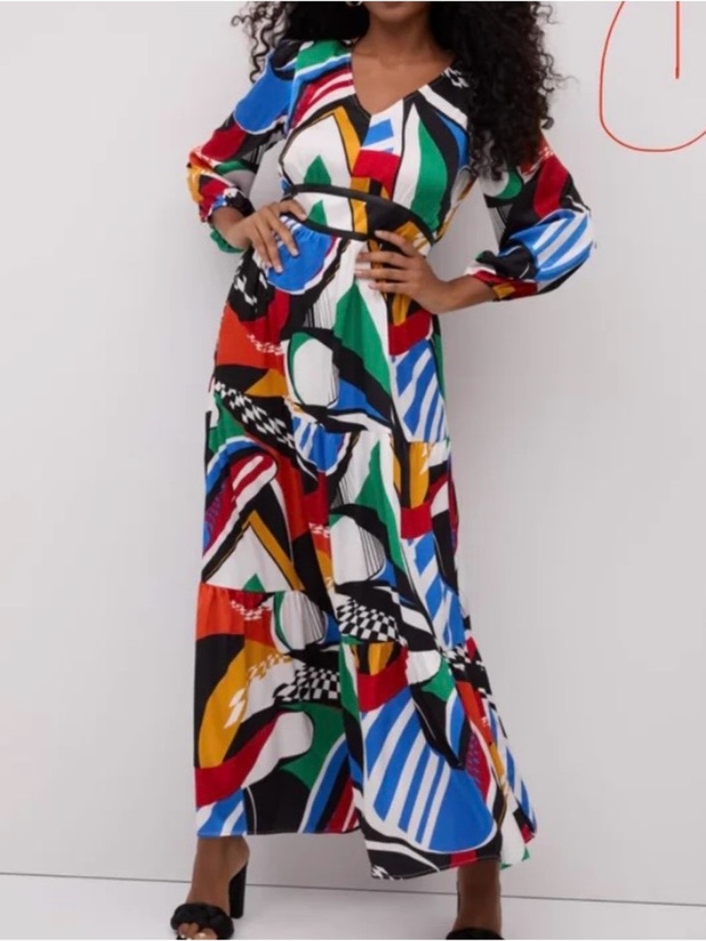 New York & Company Multicolor Geometric V-Neck Maxi Dress boho style - Picture 10 of 13